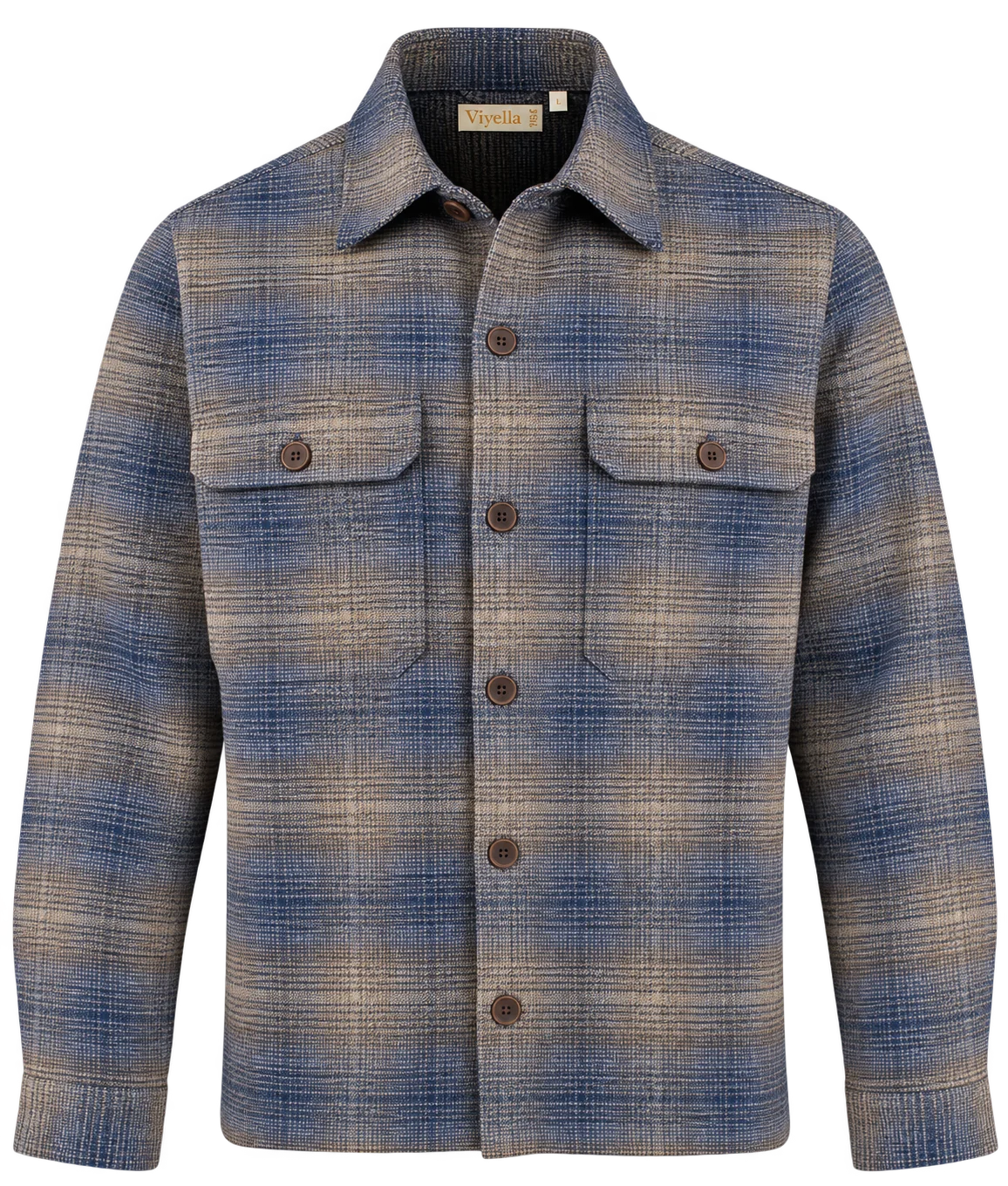 Sports Shirt Jacket Blue Brown Plaid Tweed Look