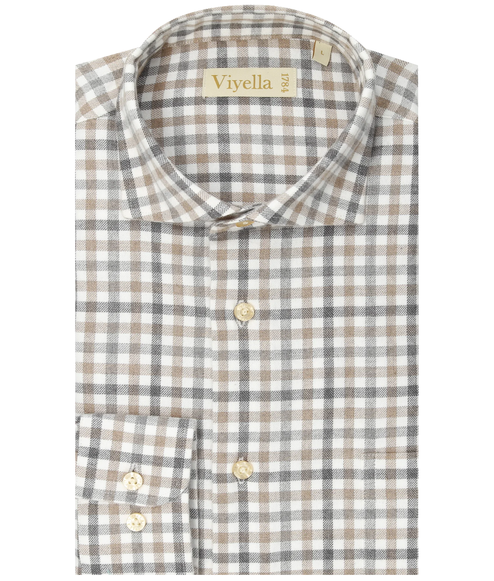Beige Melange Tattersall Cotton Flannel • regular fit